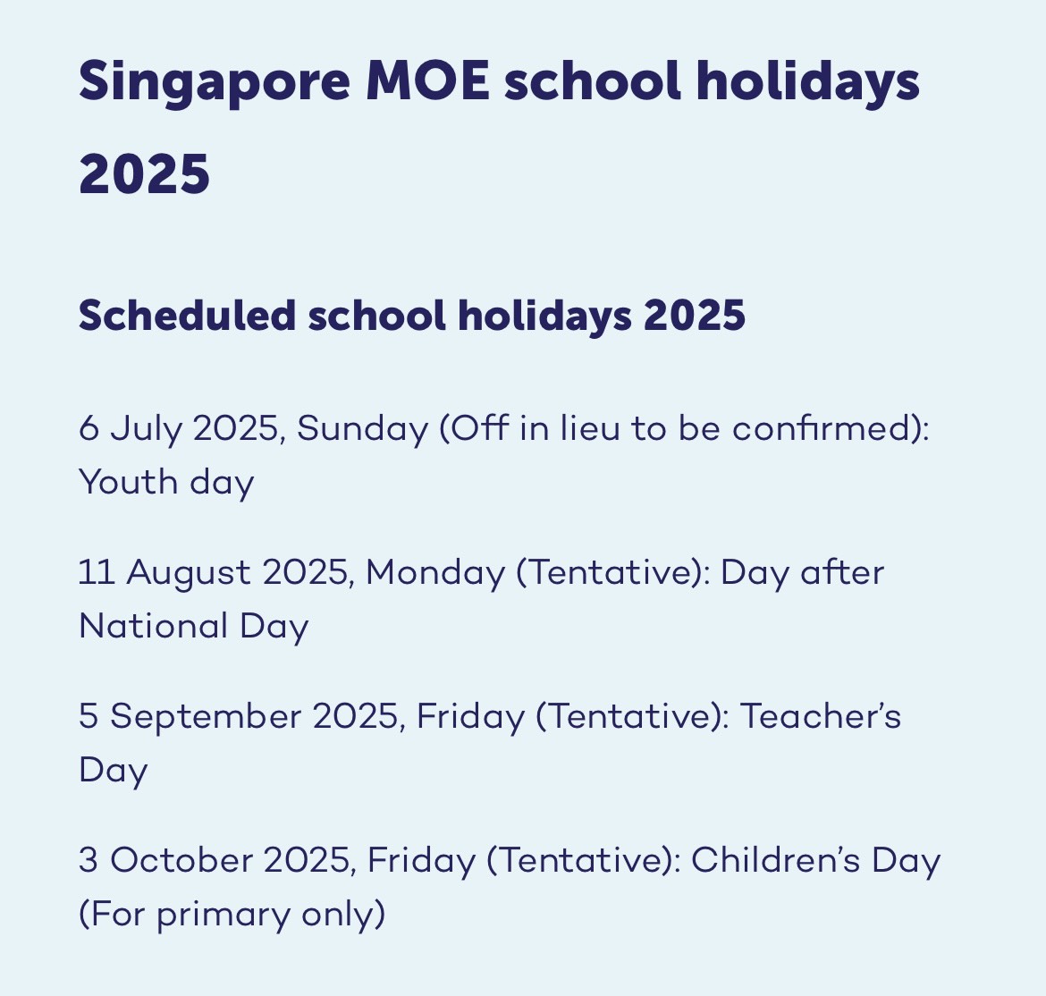 School Holidays 2025