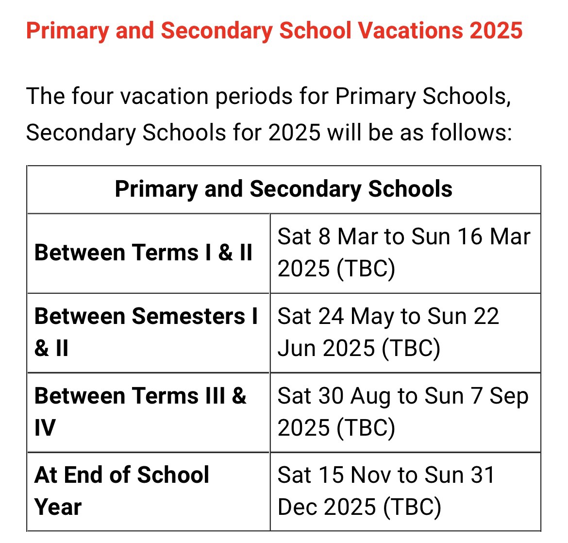 Term Holiday 2025